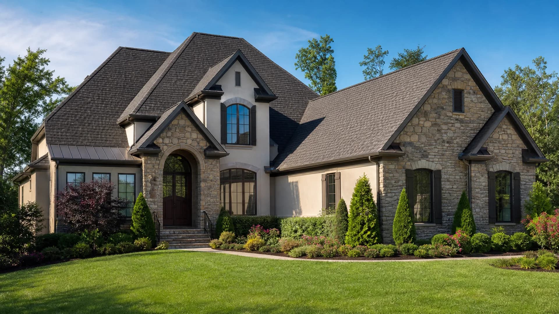 Residential home with a clean architectural shingle roof in the Charlotte NC area